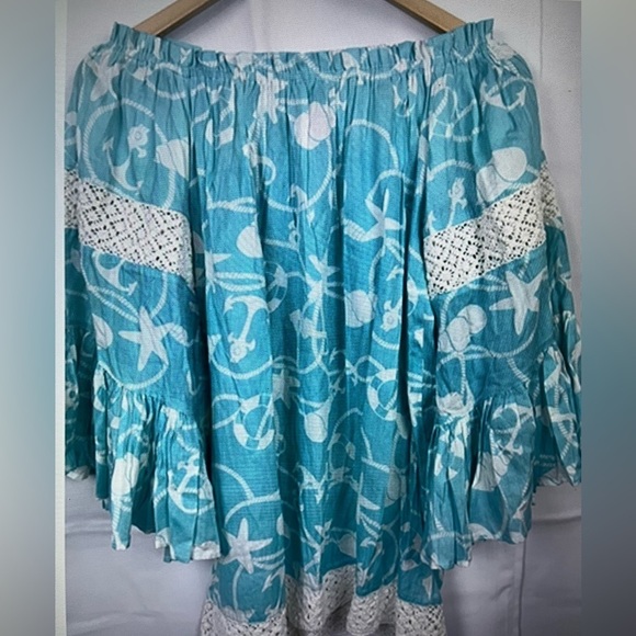 Macbeth Collection Womens Off Shoulder Crochet Floral Bell Sleeve Top Sz S New - Picture 3 of 9